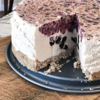 The Best Vegan Blueberry Cheesecake on a plate