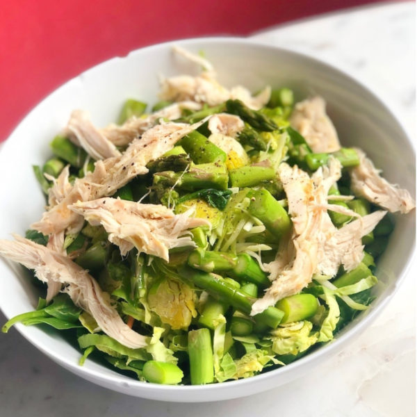 Simple Spring asparagus and chicken salad in a bowl