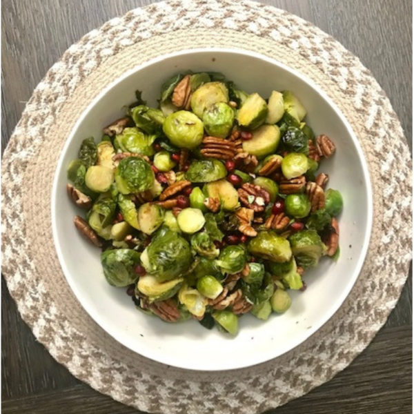 Bowl of brussel sprouts and wallnuts